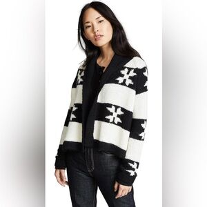 The Great. The Starflower Cardigan in Cream & Black - Size 2 (Medium)